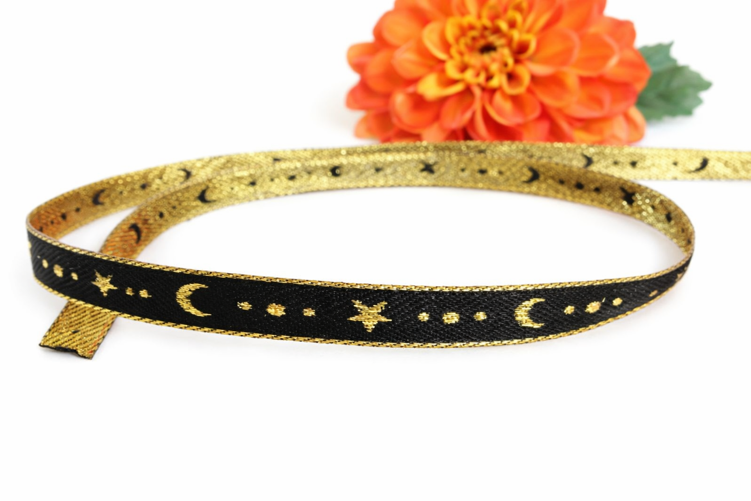 Tekstlint Moon and Star black-gold, per meter