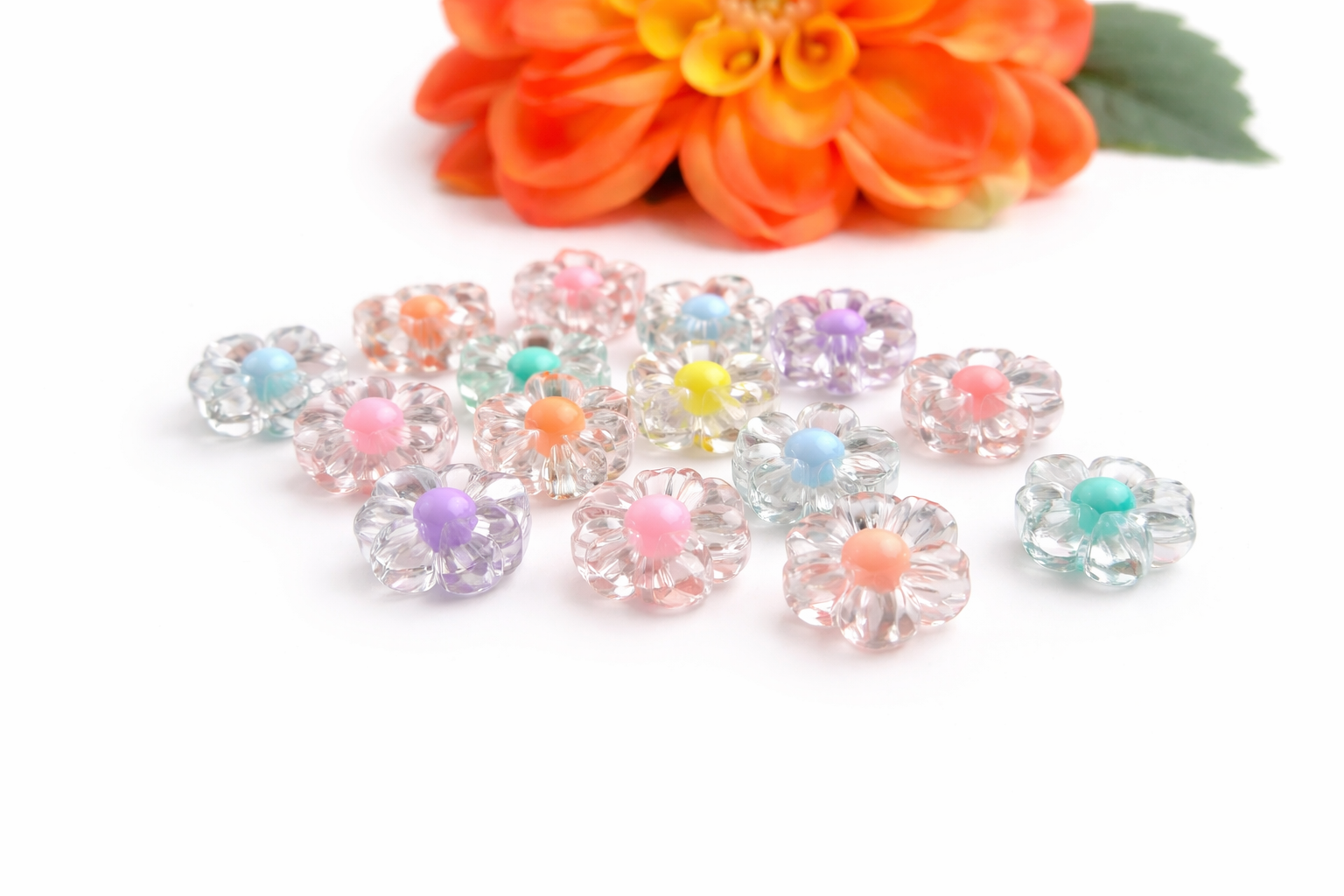 Bloemen kralenmix Pastel kleuren -  transparant