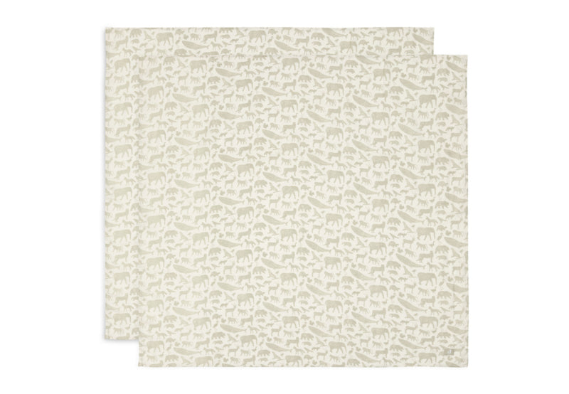 Hydrofiele Doek - Animals Olive Green - 115 cm x 115 cm