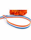 Tekstlint rood/wit/blauw met een goud randje, per meter
